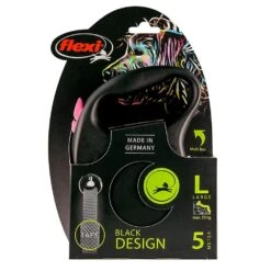 Flexi 5m Large Black Design Wth Pink Tape Retractable Dog Lead