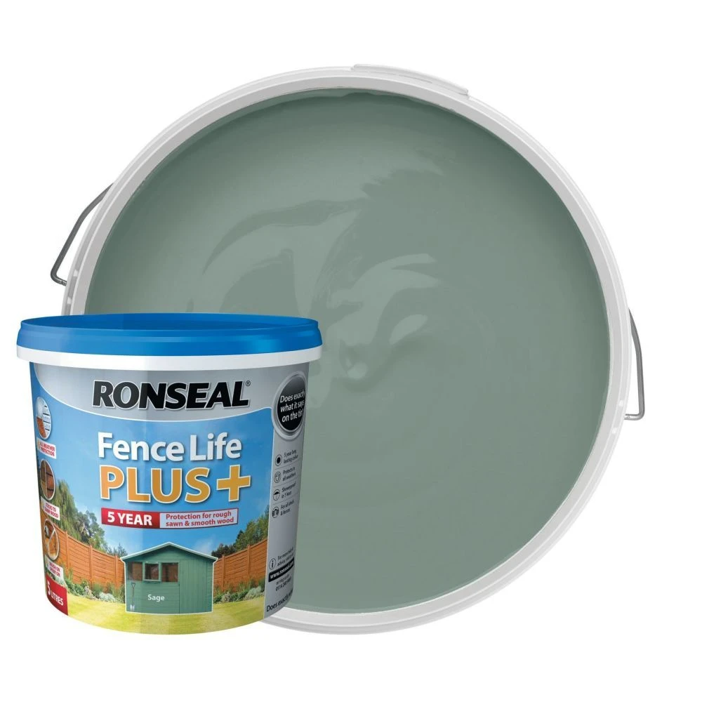 Ronseal 5 Litre Sage Green Fence Life Plus Paint 2 Ronseal 5 Litre Sage Green Fence Life Plus Paint - Image 2