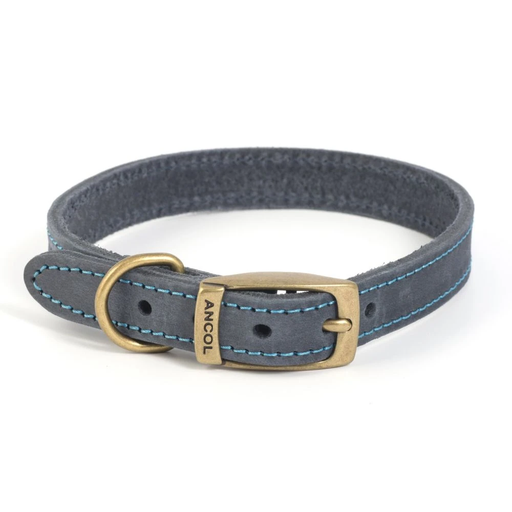 Ancol 55-63cm (Size 8) Blue Timberwolf Blue Leather Dog Collar 1 Ancol 55-63cm (Size 8) Blue Timberwolf Blue Leather Dog Collar